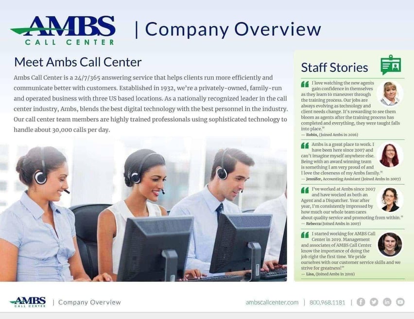 Company Overview get to know us! Ambs Call Center