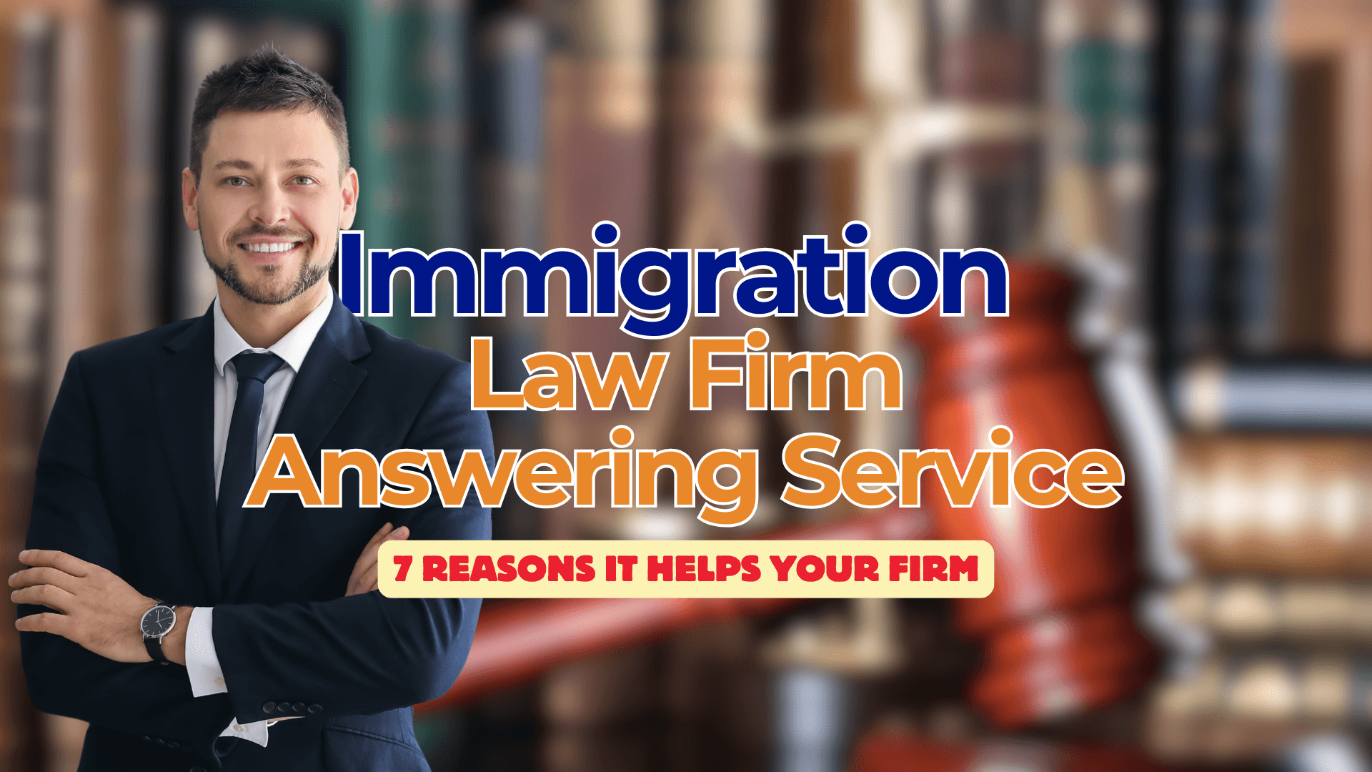 immigration attorney standing in front of text saying immigration law firm answering service