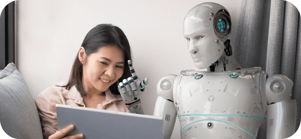 robot helping human answering service agent
