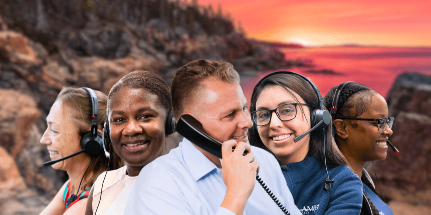 acadia national park in maine with ambs call center phone answering service agents in front