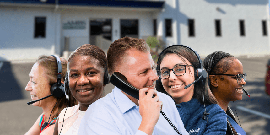 ambs call centers tampa office building with ambs call center agents in front