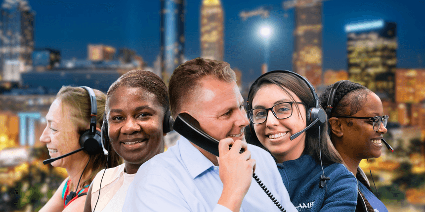 atlanta ga at night with ambs call center agents in front