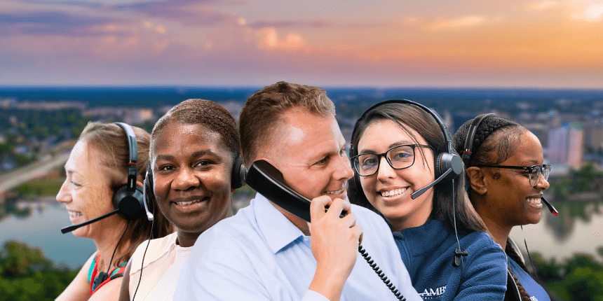 augusta ga skyline with ambs call center agents in front