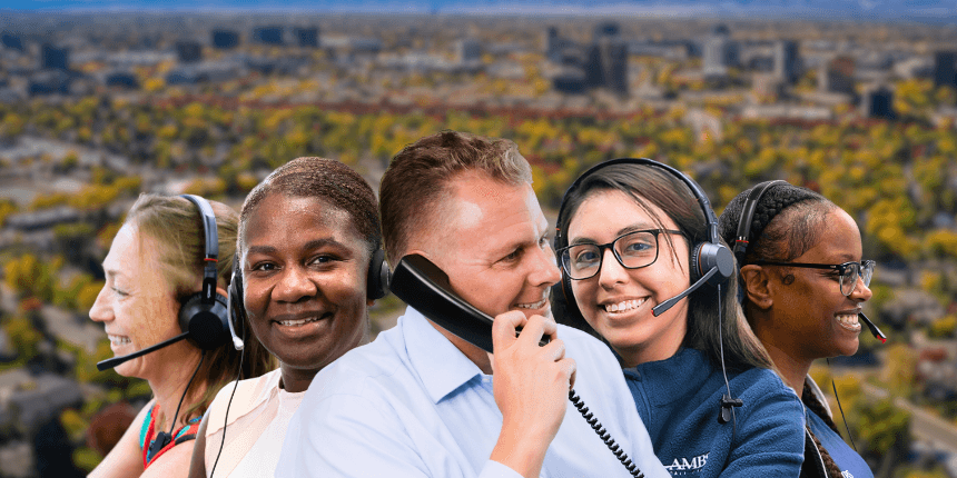 aurora colorado birds eye view with ambs call center agents in front