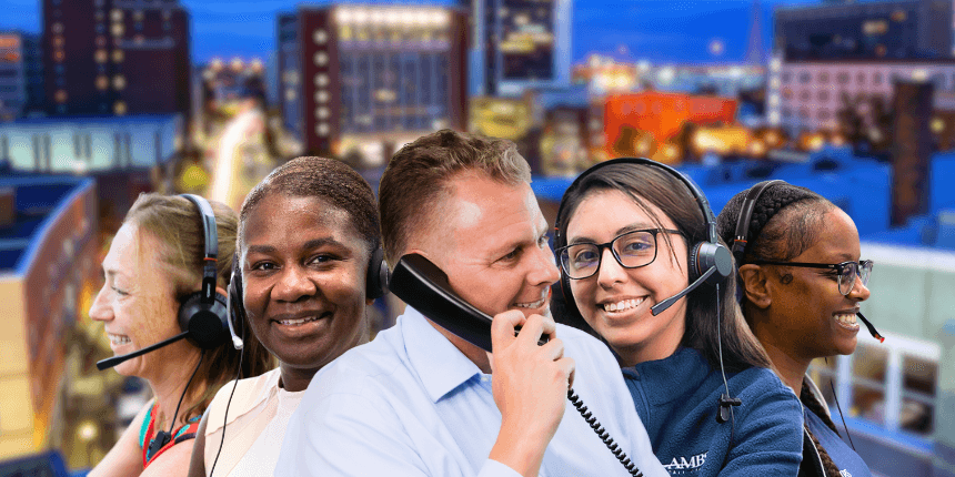 bridgeport conneticut downtown with ambs call center agents in front