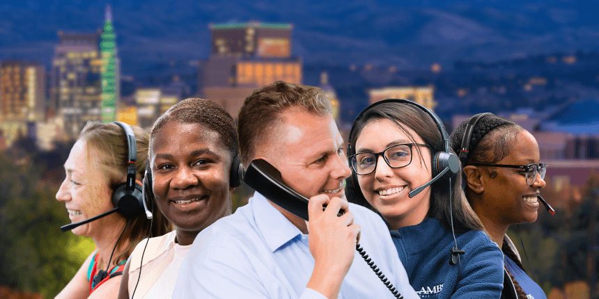 downtown bosie idaho with ambs call center agents in front