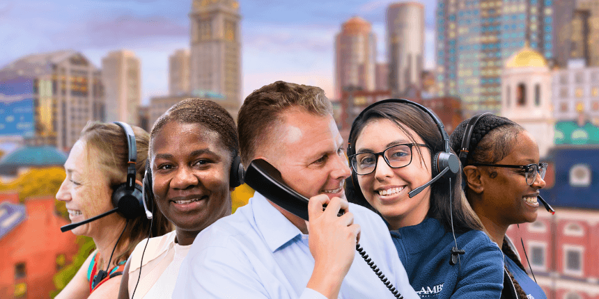 downtown boston massachusetts with ambs call center phone answering service agents in front