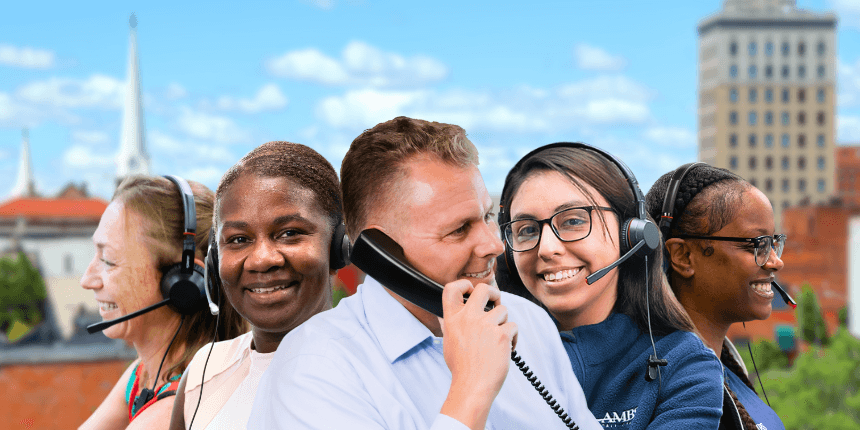 downtown jackson michigan with ambs call center phone answering service agents in front