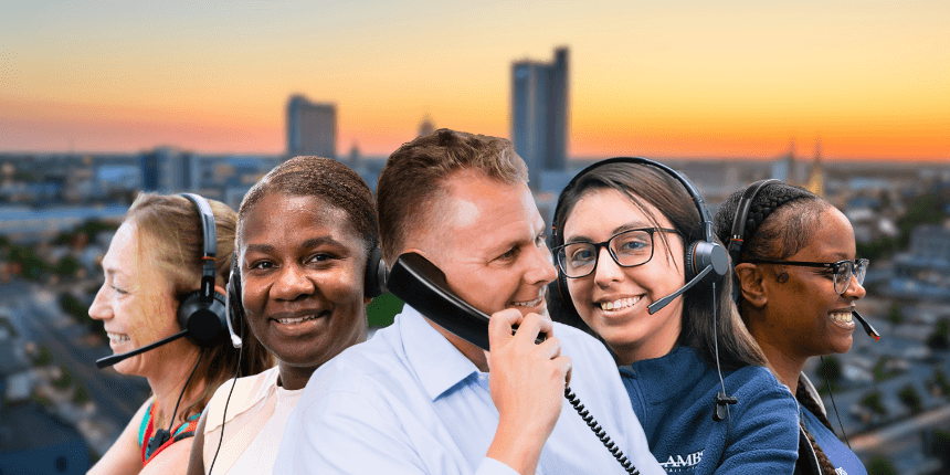 fort wayne with ambs call center agents in front