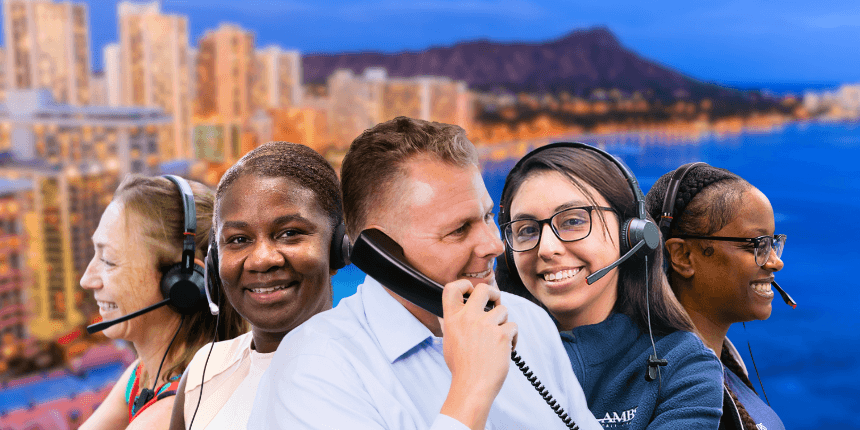 honolulu hawaii with ambs call center agents in front