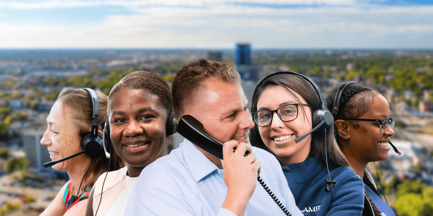 lexington kentucky downtown with ambs call center phone answering service agents in front