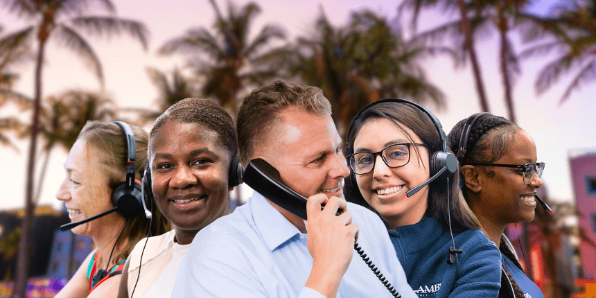 miami beach with ambs call center agents in front