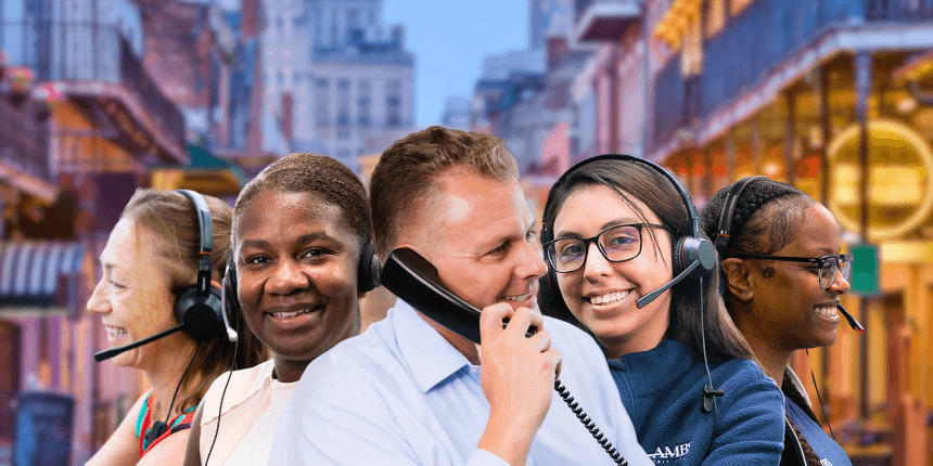 new orleans bourbon street with ambs call center phone answering service agents in front