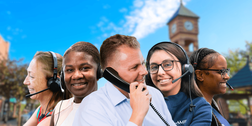 overland park kansas downtown with ambs call center staff in front