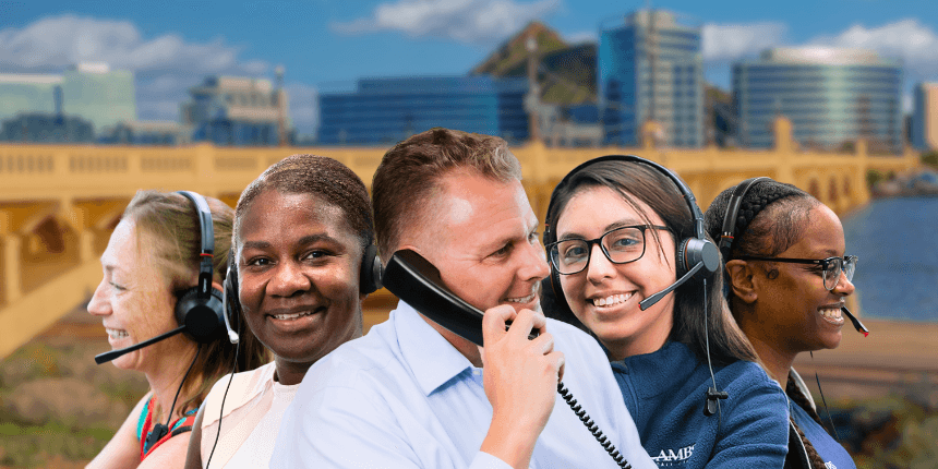 salt river in tempe with ambs call center agents in front