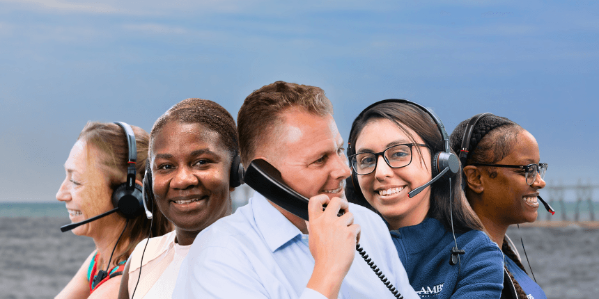st joseph lighthouse in michigan with ambs call center phone answering service agents in front