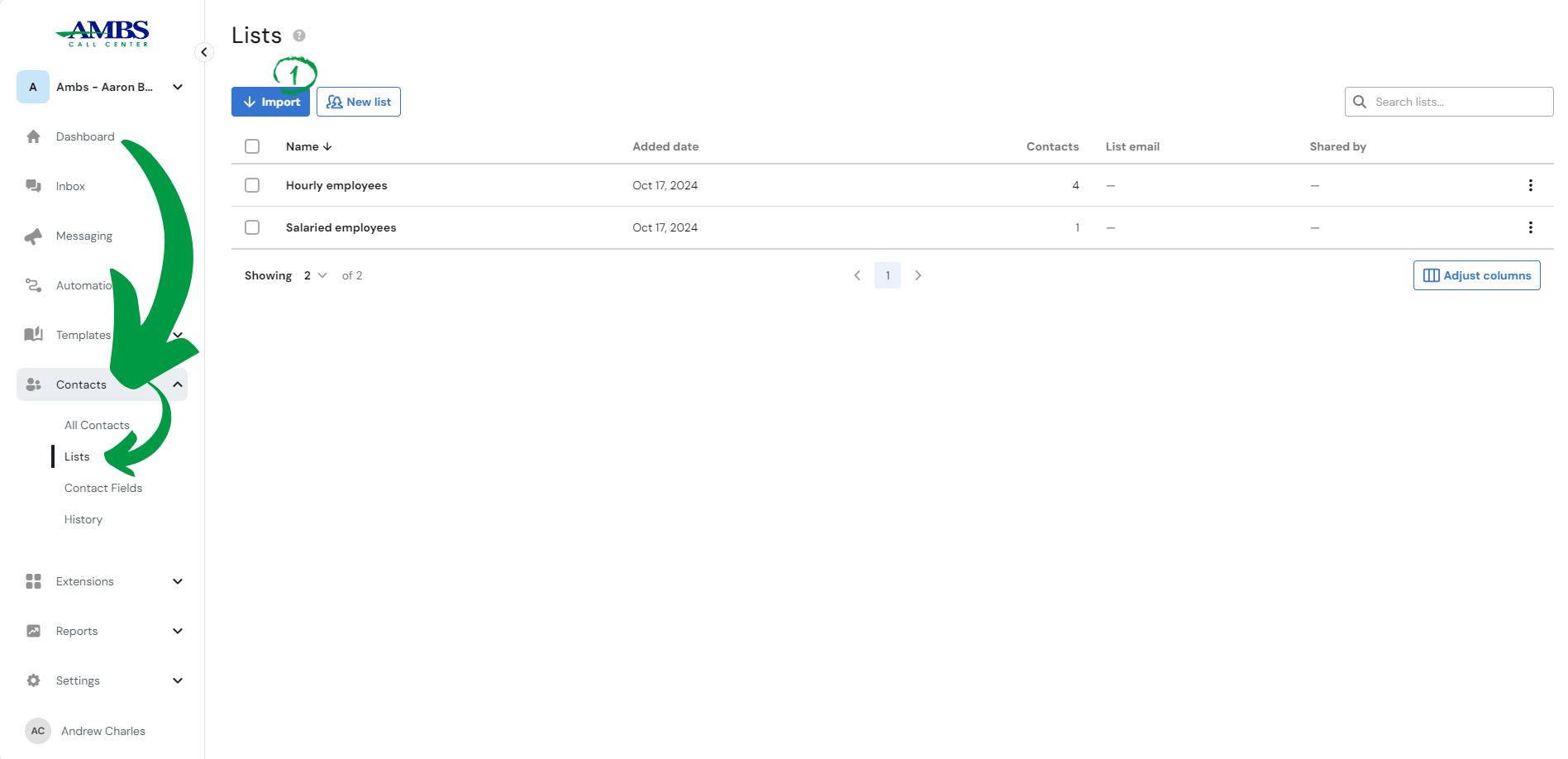 Contacts Lists in myAmbs Mass Texting