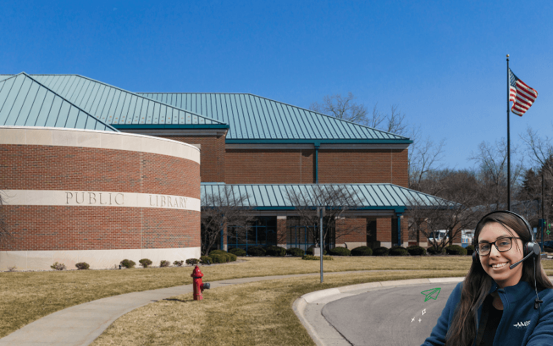 rochester hills public library with ambs call center phone answering service agent in front