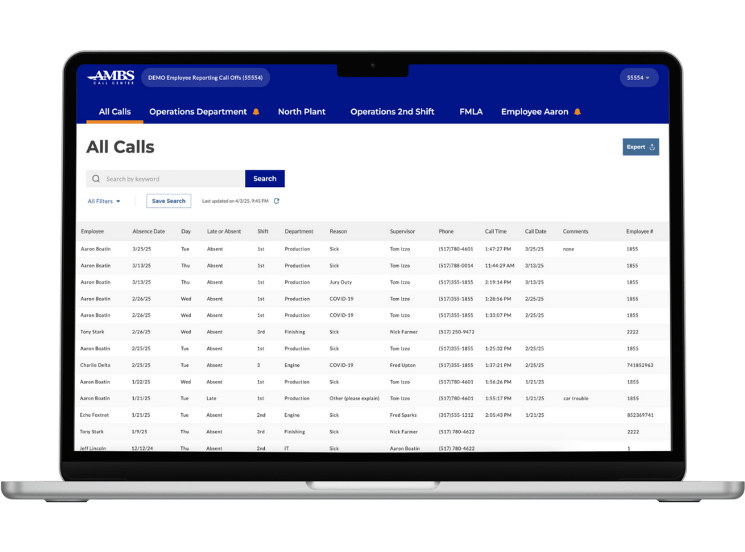 myAmbs HR plus for employee call off hotline