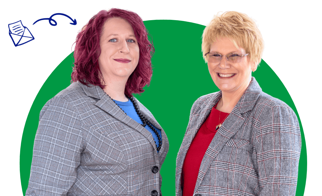 lori and jenn templated with green circle backround