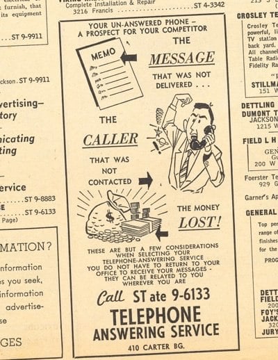 1956 vintage yellow pages answering service ambs call center