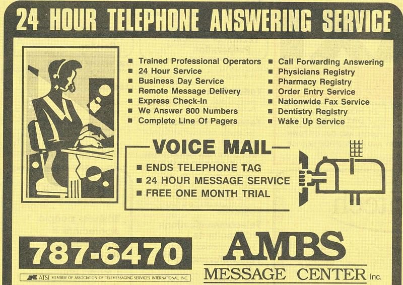 1994 vintage yellow pages ambs call center answering service