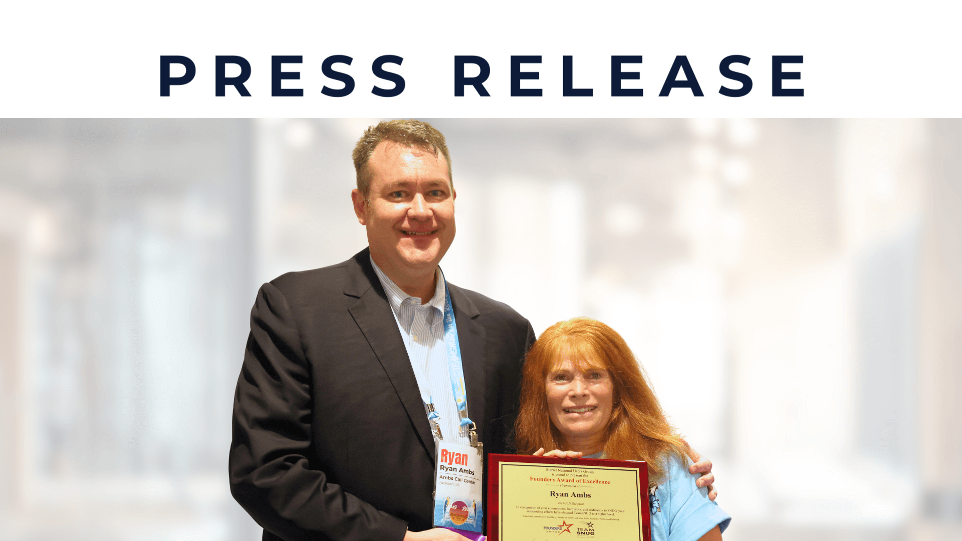 Ryan Ambs CFO of Ambs Call Center Receiving the Founders Award of Excellence at SNUG 2026